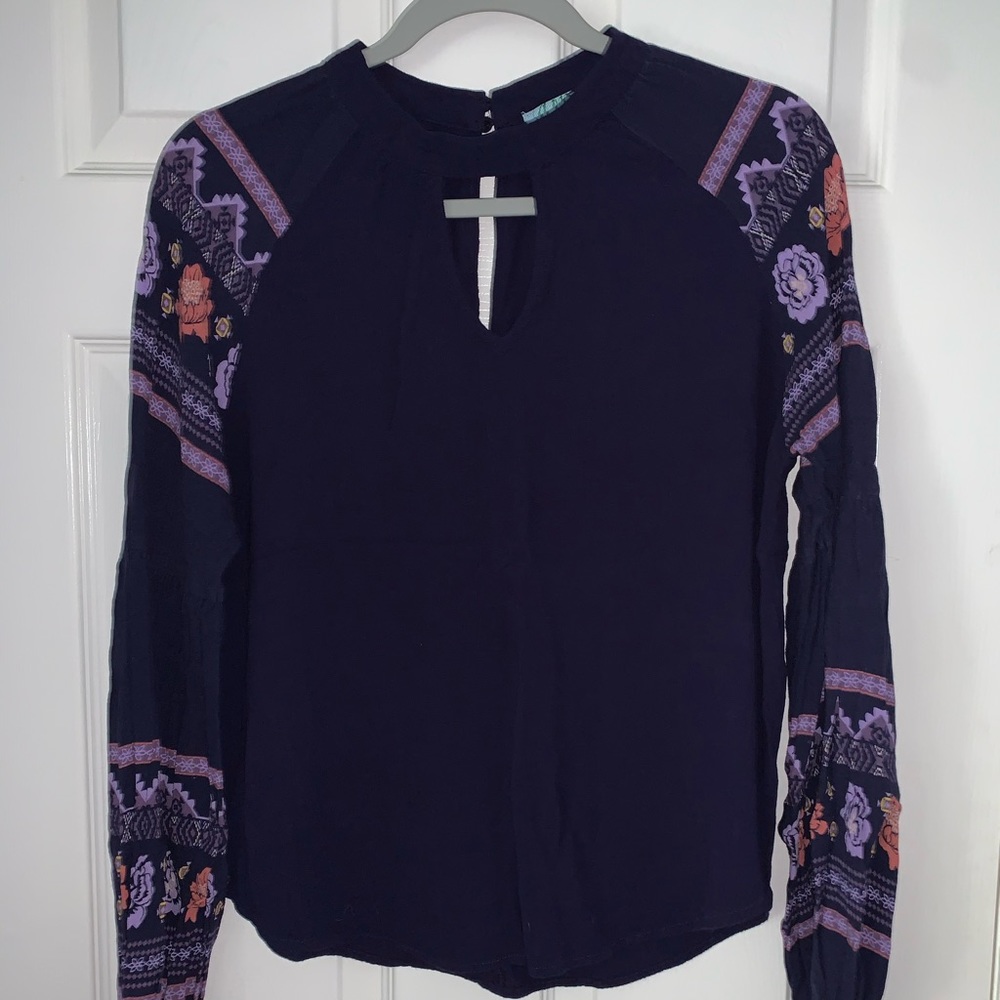 Navy Blue Boho Blouse